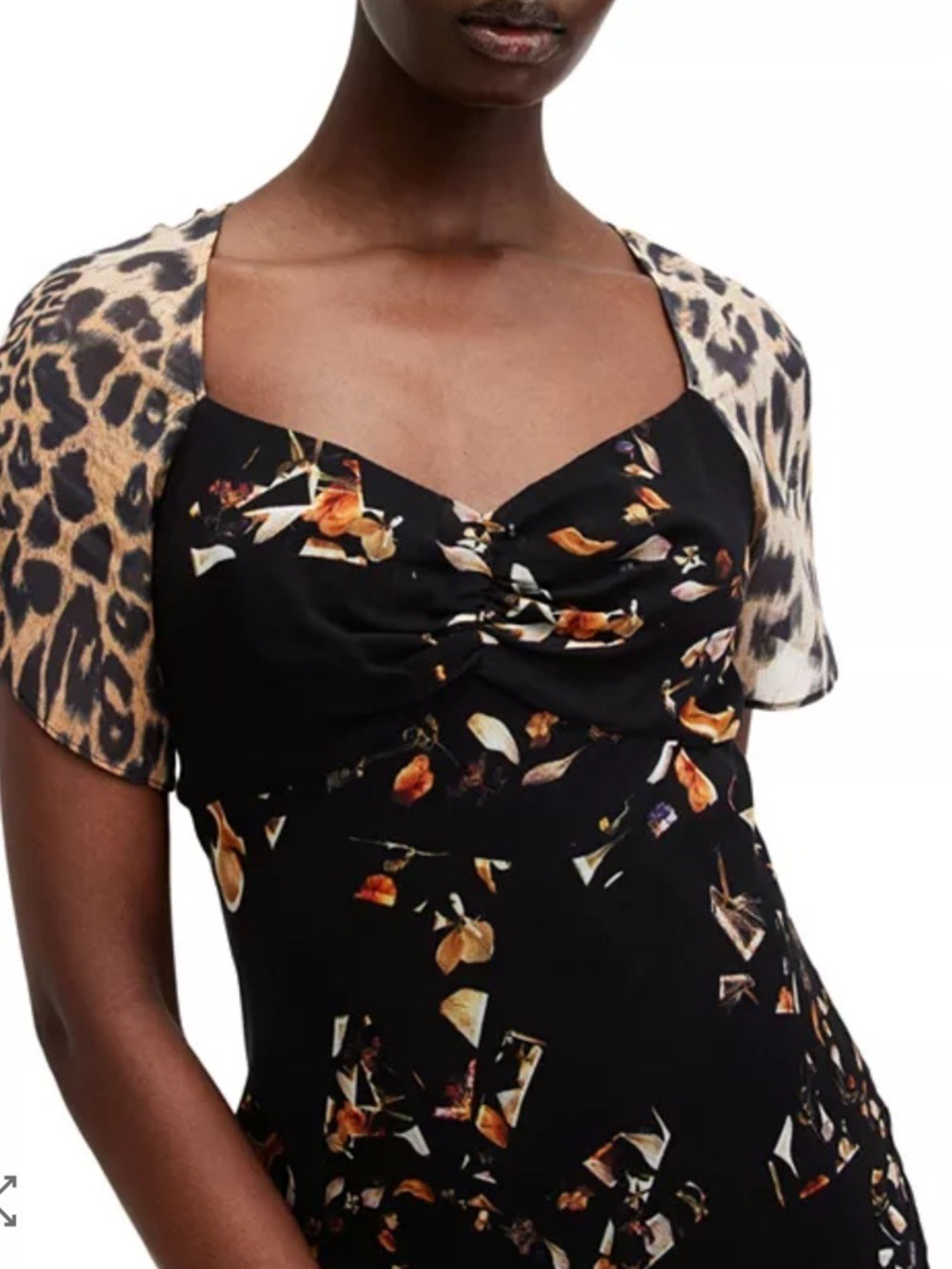 AllSaints Black Floral & Leopard Mixed-Print Midi Dress - Picture 4 of 8